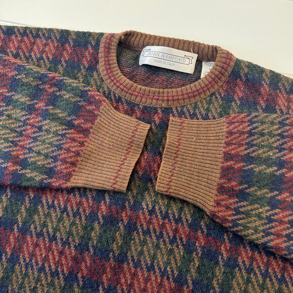 John Ashford Vintage Men's Brown Plaid Sweater men's size Medium Acrylic Wool - Picture 5 of 5